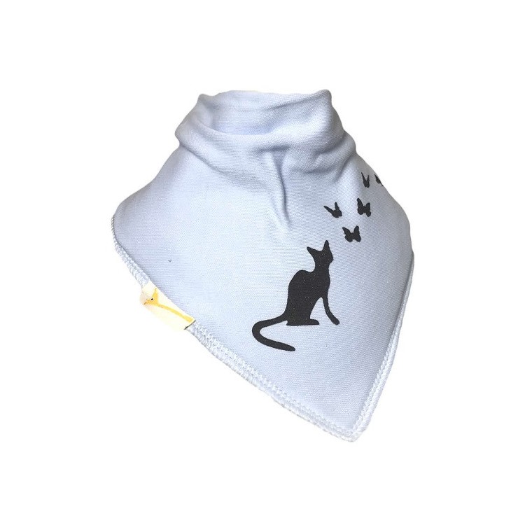 Bavoir FG chat et papillons en bleu Bavoir FG chat et papillons en bleu