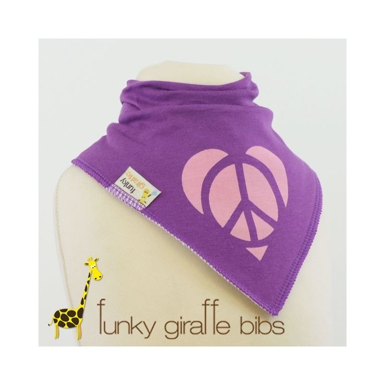 Bavoir FG peace and love rose sur violet Bavoir FG peace and love rose sur violet
