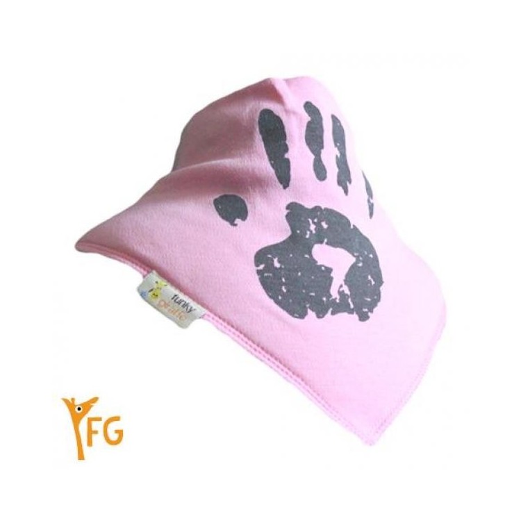 Bavoir FG main grise sur rose Bavoir FG main grise sur rose