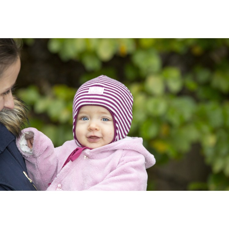 Bonnet Radler laine/soie rayé nature-baie