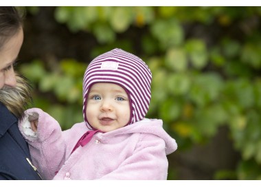 Bonnet Radler laine/soie rayé nature-baie