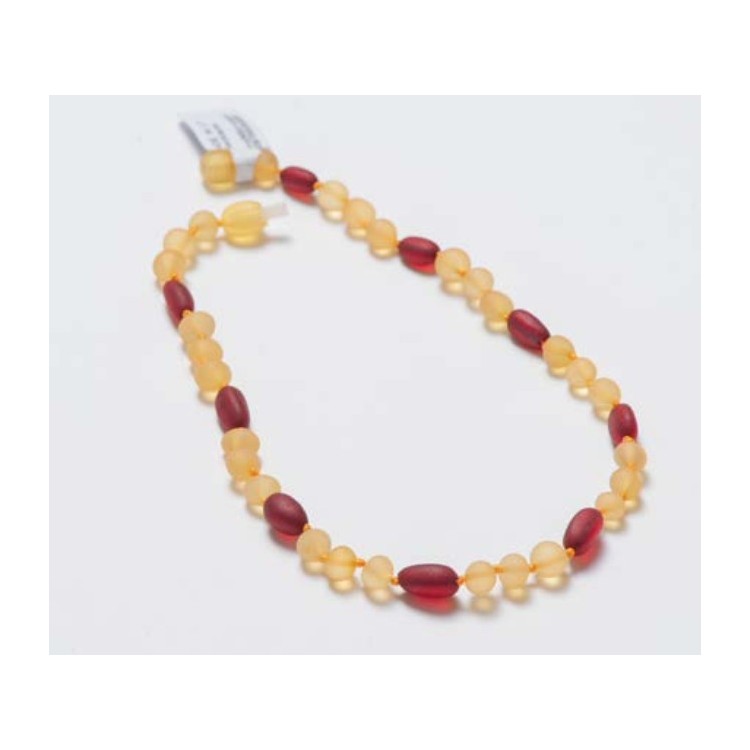 Collier d'ambre jaune et rouge mat