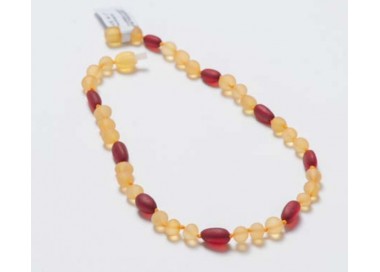 Collier d'ambre jaune et rouge mat