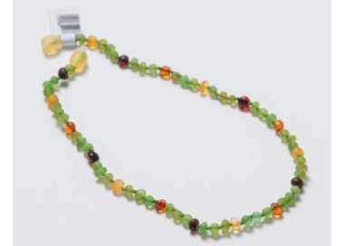 Collier d'ambre vert, jaune, bruns mat