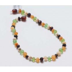 Collier d'ambre vert, jaune, brun et blanc mat