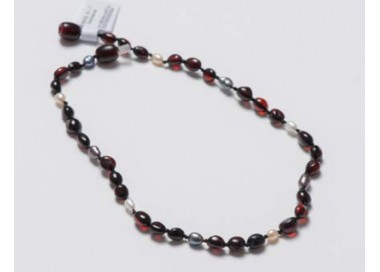 Collier d'ambre cherry, blanc et gris nacré