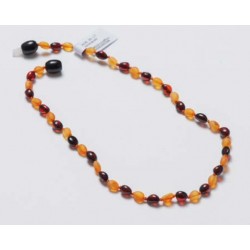 Collier d'ambre cerise lisse et cognac mat