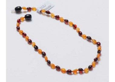 Collier d'ambre cerise lisse et cognac mat