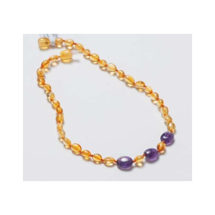 Collier d'ambre citron et violet Collier d'ambre citron et violet