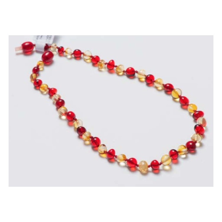 Collier d'ambre citron et rouge