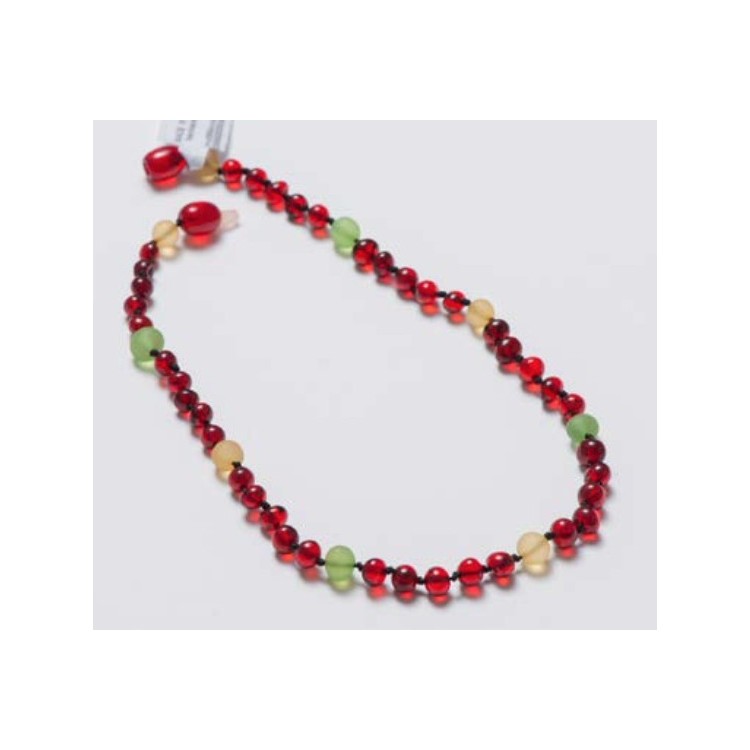 Collier d'ambre rouge, jaune et vert